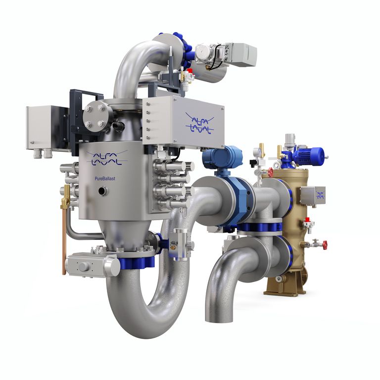 Industrial pump system with complex piping and valves.